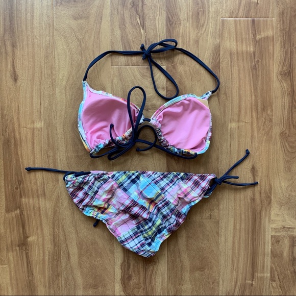 💙Pink & Blue Plaid String Bikini Size Large - Picture 3 of 4
